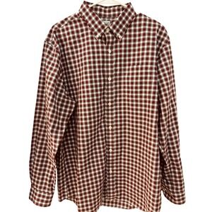 L.L.Bean Mens Burgundy Plaid Long Sleeve Button Down Cotton Shirt L‎